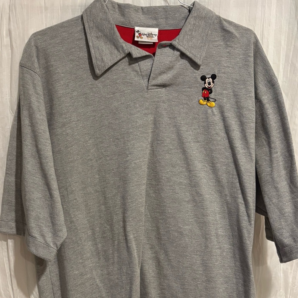 Walt Disney World parks striped grey navy blue polo men’s XL vacation Mickey VTG